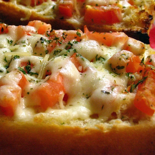Pizza Garlic Bread with Mozzarella and Tomato
